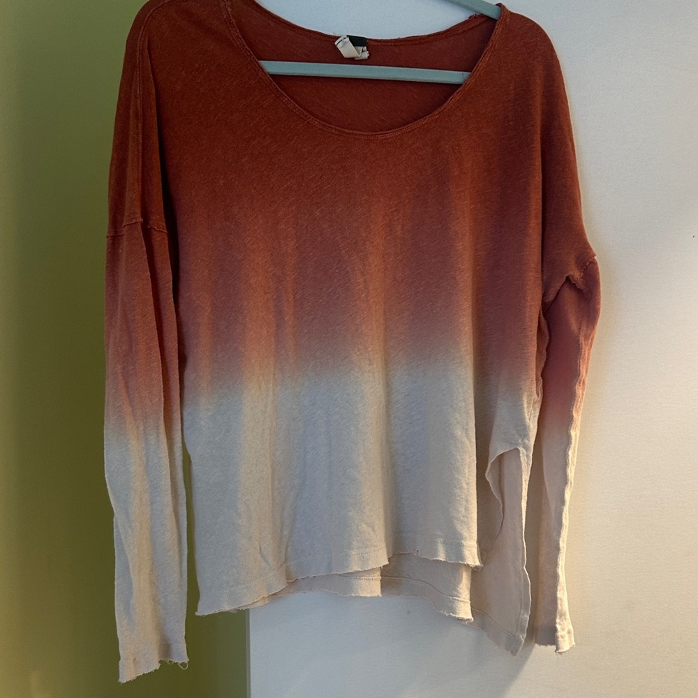 We The Free Rust to Cream Ombre Long Sleeve Scoop Neck Top